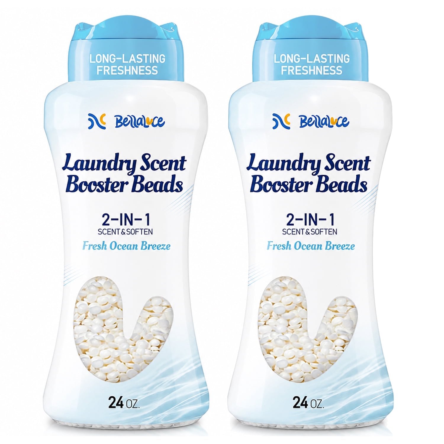 BellaLuce 2 Pack Laundry Scent Booster Beads, Fresh Ocean Breeze, 48 oz Total, 12 Weeks Long-Lasting Fragrance, 2-in-1 Odor Eliminator, Safe for All Fabrics & HE Washers
