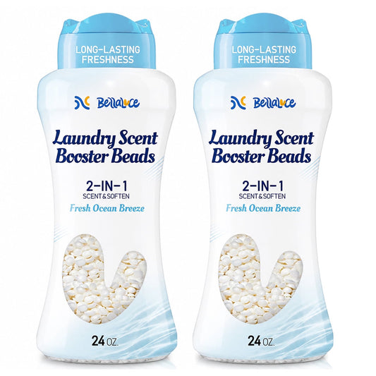 BellaLuce 2 Pack Laundry Scent Booster Beads, Fresh Ocean Breeze, 48 oz Total, 12 Weeks Long-Lasting Fragrance, 2-in-1 Odor Eliminator, Safe for All Fabrics & HE Washers