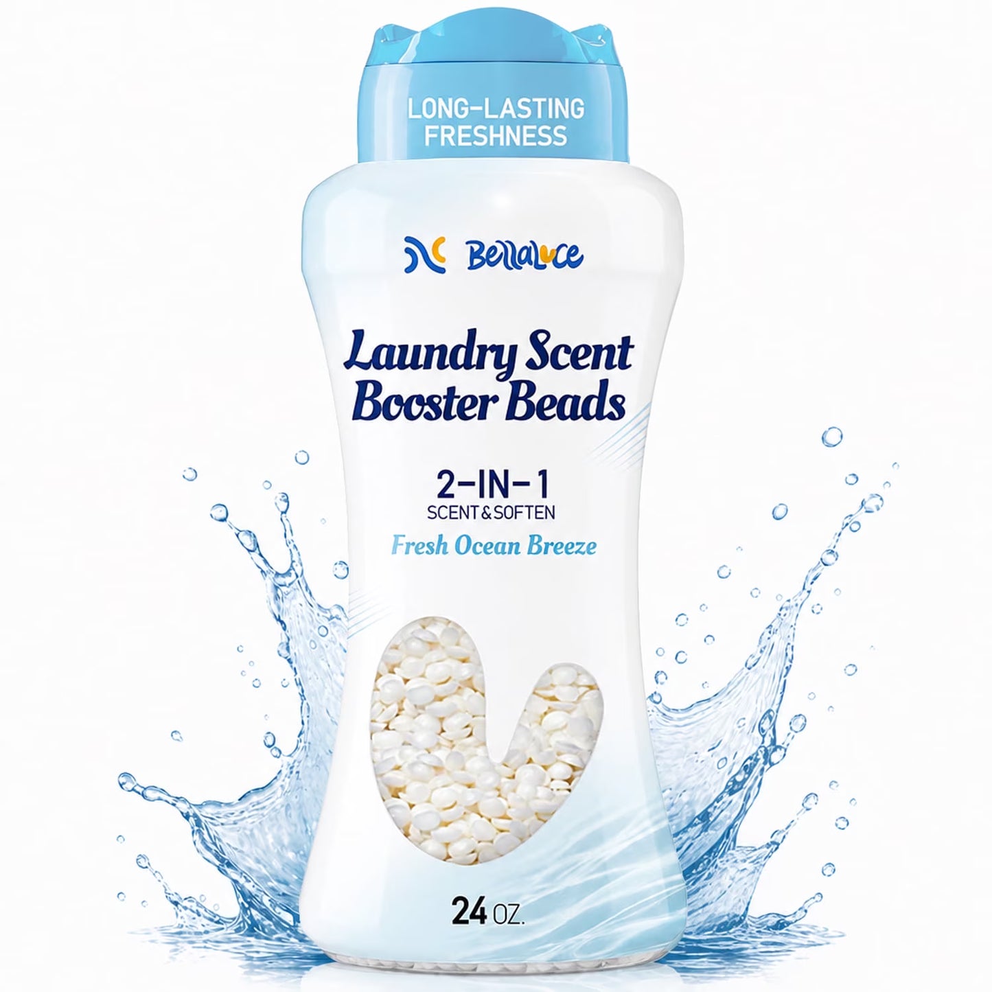 BellaLuce Laundry Scent Booster Beads, Fresh Ocean Breeze, 24 oz, Long-Lasting Fragrance, 2-in-1 Scent & Soften, Odor Eliminator, Safe for All Fabrics & Washers
