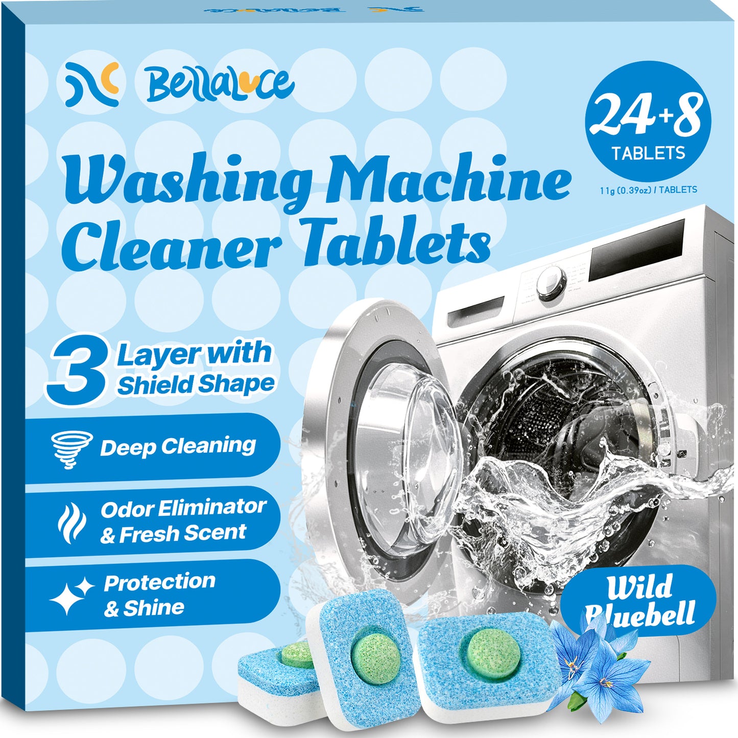 Washing Machine Cleaning Tablets - 32 Pack Wild Bluebell Scent