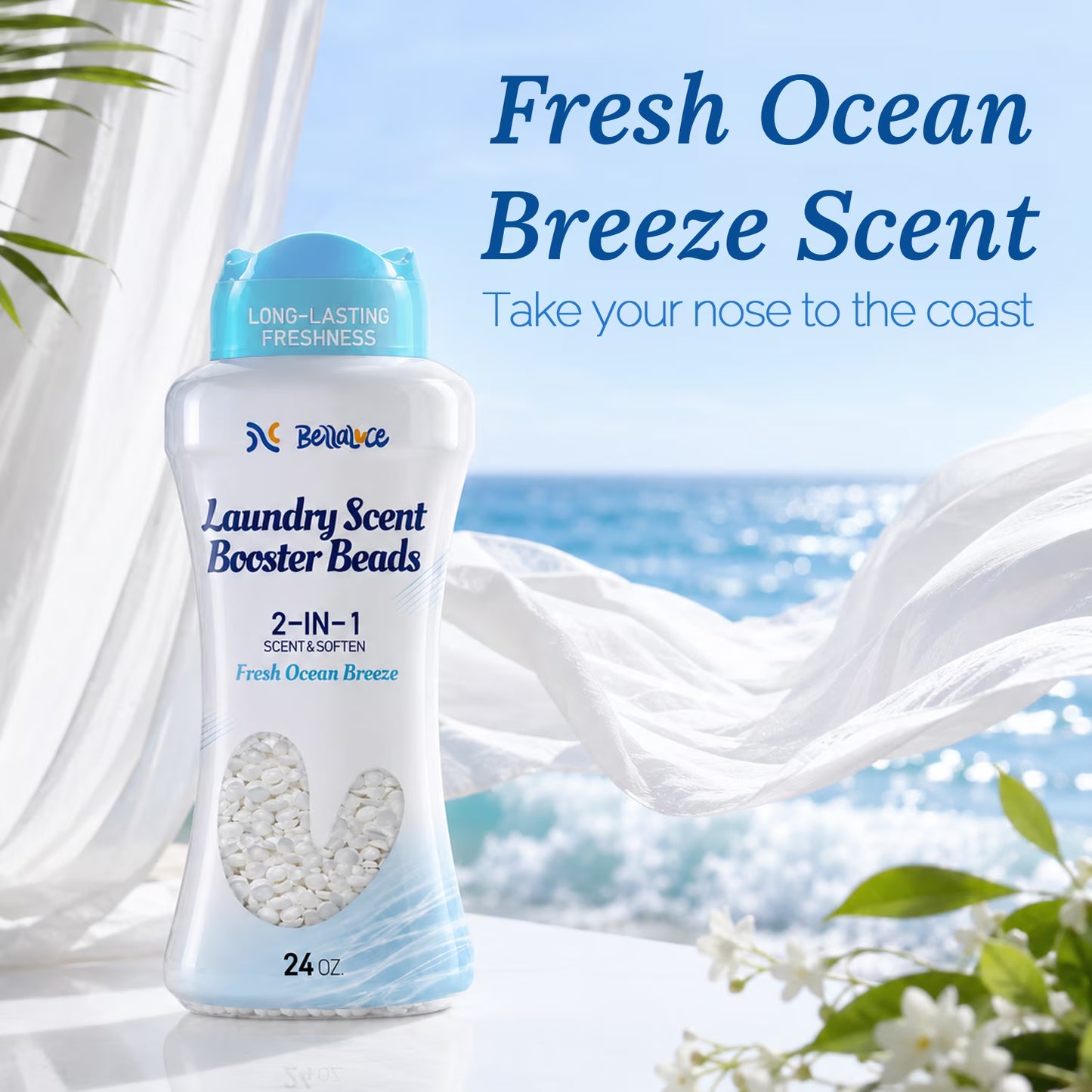 BellaLuce Laundry Scent Booster Beads, Fresh Ocean Breeze, 24 oz, Long-Lasting Fragrance, 2-in-1 Scent & Soften, Odor Eliminator, Safe for All Fabrics & Washers