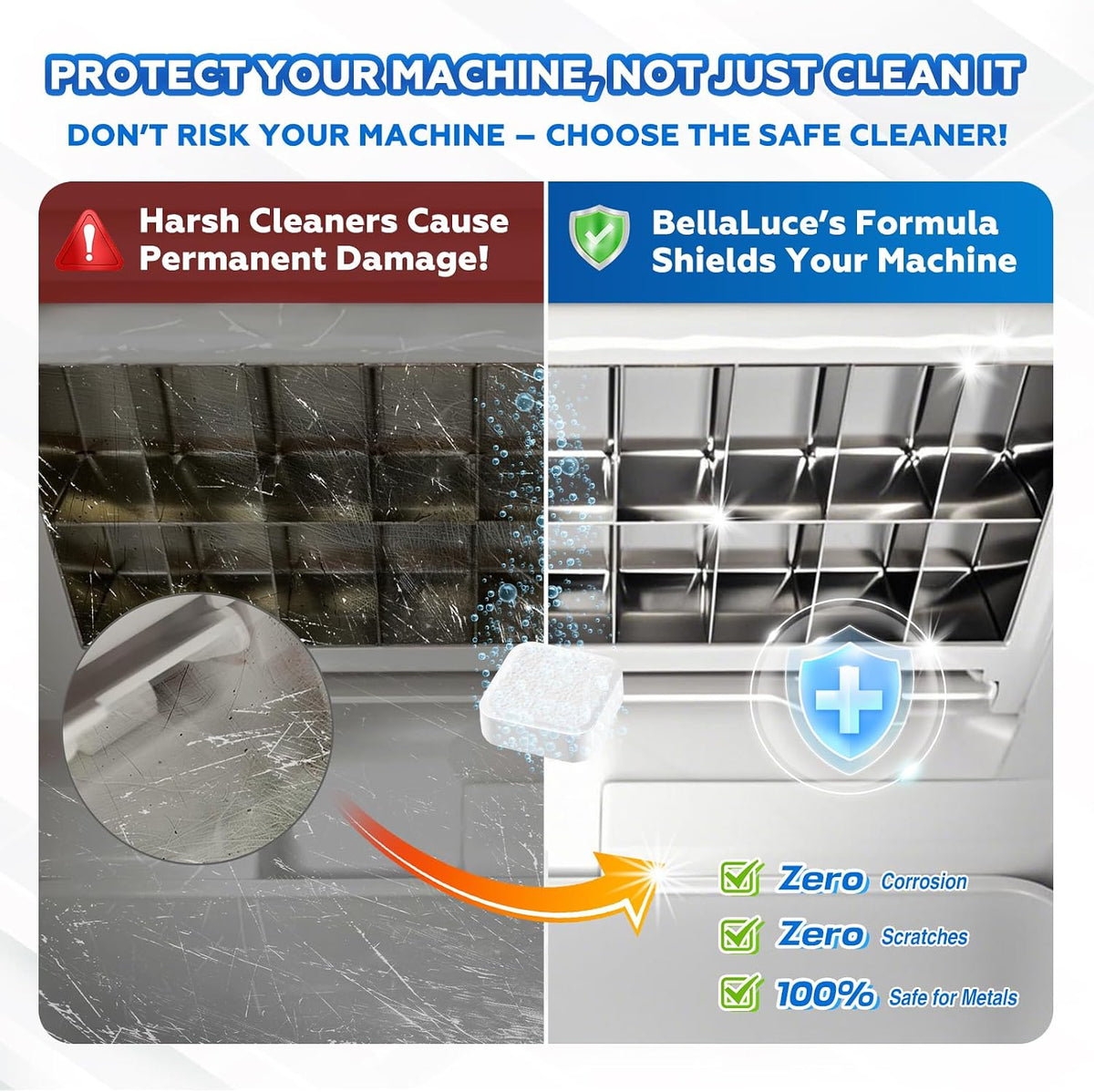Bellaluce Ice Machine Cleaner Tablets, Nickel-Safe Descaler,32 Pack 32 Count Food-Grade Citric Acid Formula for Countertop and Portable Ice Makers; Opal, Frigidaire and KitchenAid Compatible